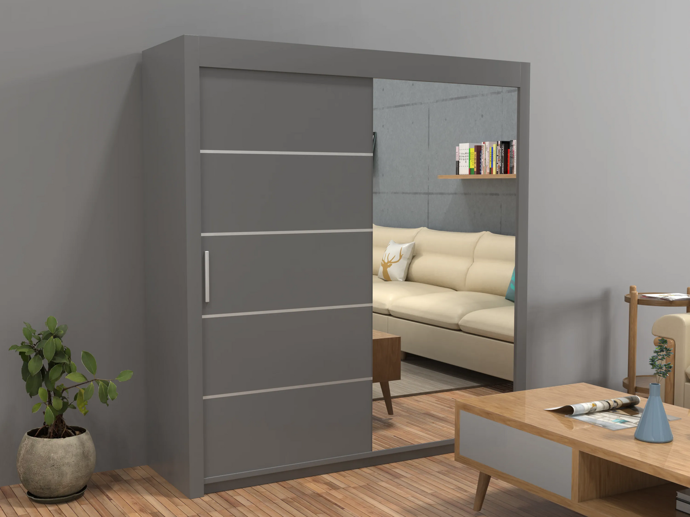 Etna Full Mirror Sliding Wardrobe - 4 Sizes (120-203cm)