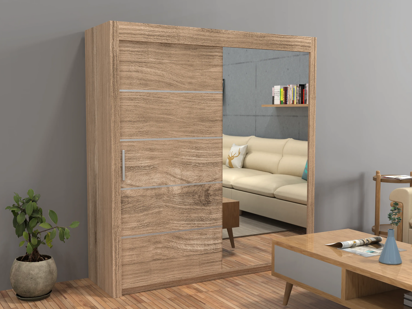 Etna Full Mirror Sliding Wardrobe - 4 Sizes (120-203cm)