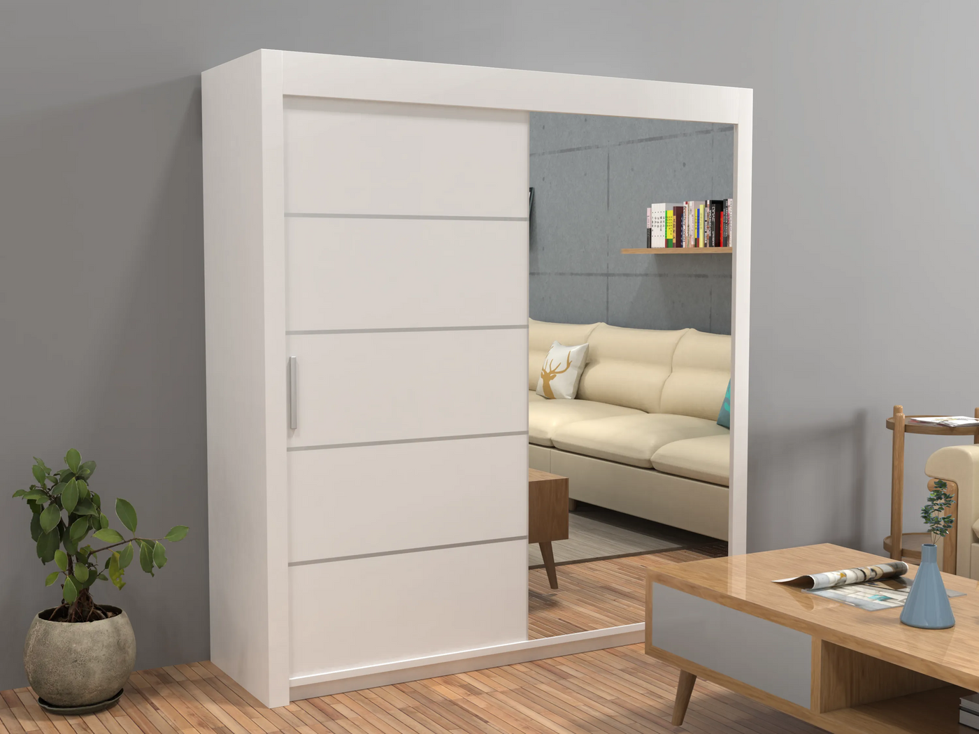 Etna Full Mirror Sliding Wardrobe - 4 Sizes (120-203cm)