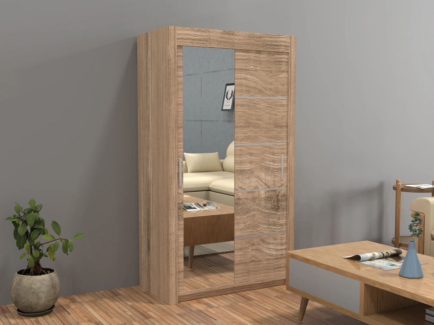 Etna Full Mirror Sliding Wardrobe - 4 Sizes (120-203cm)