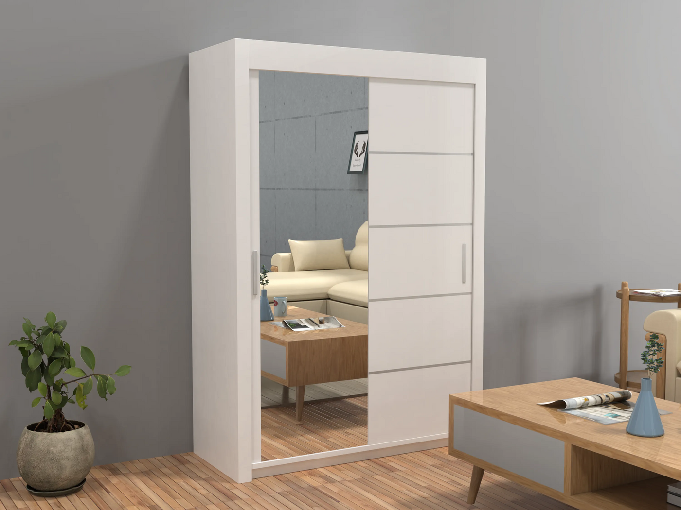 Etna Full Mirror Sliding Wardrobe - 4 Sizes (120-203cm)