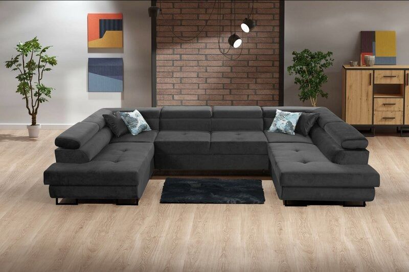 Luxury 6 Seater U-Shape Corner Sofa in Blue Plush Velvet